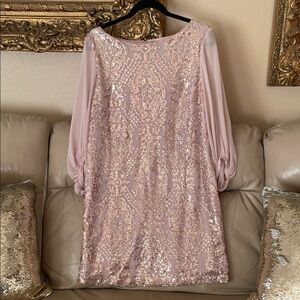 Eva Mendes New York & Company Blush Pink Sequin 3/4 Fantasy Sleeves Dress